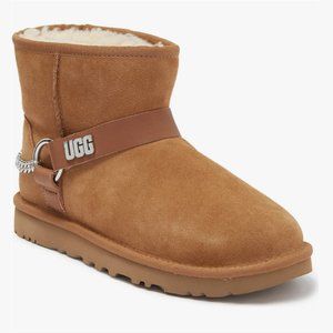 NEW UGG Size 5 Women's Mini Classic Logo Bootie Chain Detail - Chesnut